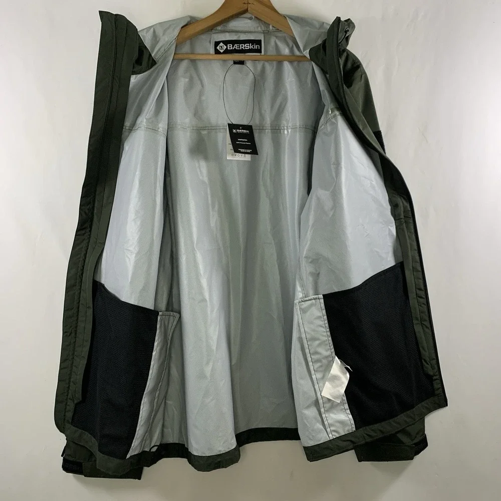 Baerskin Tactical Waterproof Hooded Rain Jacket Mens XL Dark Green Utility New